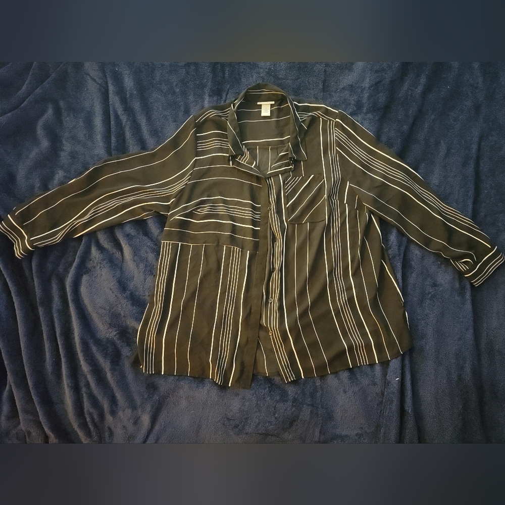 Catherine's- long sleeved black and white striped blouse